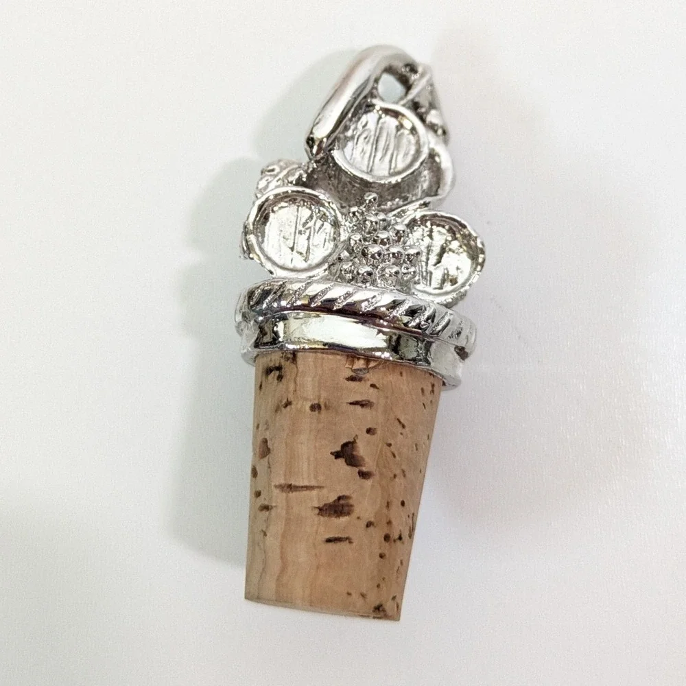 VTG Style Silver Wine Stoppers Set of 2 Grapes Barrel Bottle Cork Vineyard Decor